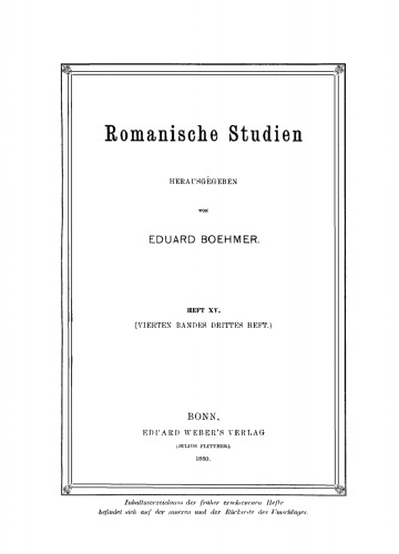 Romanische Studien: Heft 15