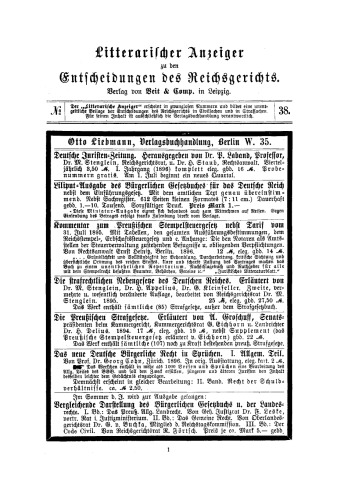 Entscheidungen des Reichsgerichts in Zivilsachen: Band 38