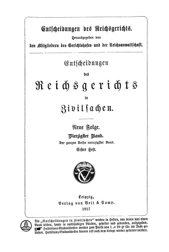 Entscheidungen des Reichsgerichts in Zivilsachen: Band 40, Heft 1