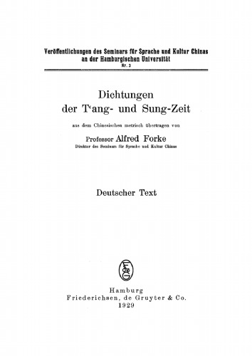 Dichtungen der T‘ang- und Sung-Zeit: Deutscher Text