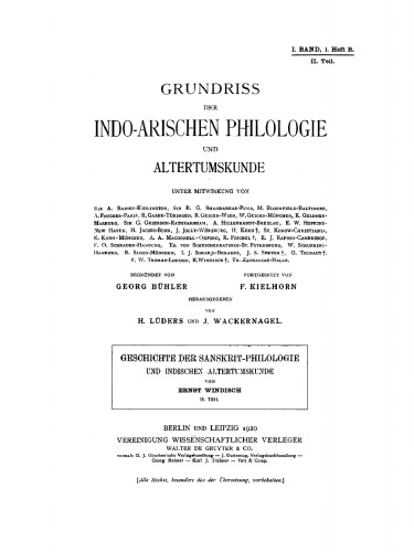 Geschichte der Sanskrit Philologie und indischen Alterthumskunde, Teil 2