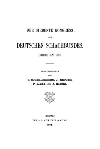 Der siebente Kongress des Deutschen Schachbundes, Dresden 1892