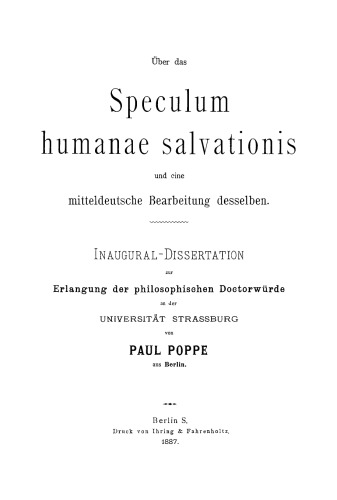 Über das Speculum humanae salvationis und eine mitteldeutsche Bearbeitung desselben