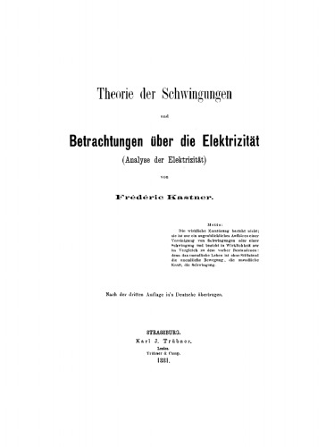 Theorie der Schwingungen und Betrachtungen über die Elektrizität