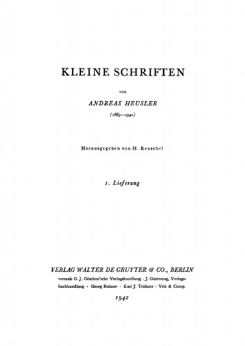 Kleine Schriften: Band 1, Lieferung 1