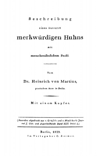 Beschreibung eines äusserst merkwürdigen Huhns mit menschenähnlichem Profil