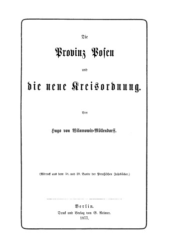 Die Provinz Posen und die neue Kreisordnung