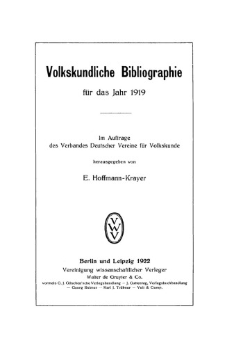 Volkskundliche Bibliographie: 1919