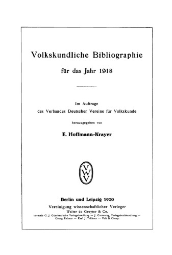 Volkskundliche Bibliographie: 1918