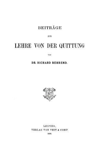 Beiträge zur Lehre von der Quittung