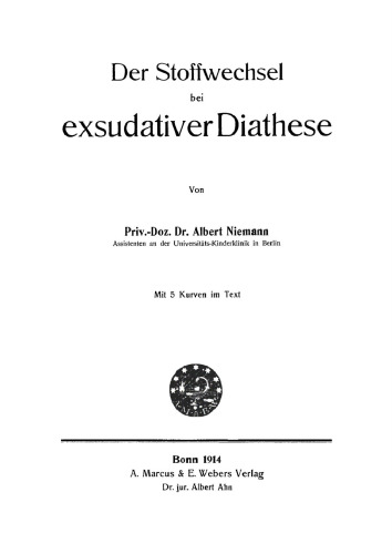 Der Stoffwechsel bei exsudativer Diathese