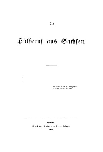 Ein Hülferuf aus Sachsen