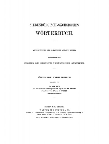 Siebenbürgisch-Sächsisches Wörterbuch: Band 5, Lieferung 2 (Reusswald-Salarist)