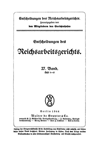 Entscheidungen des Reichsarbeitsgerichts: Band 27