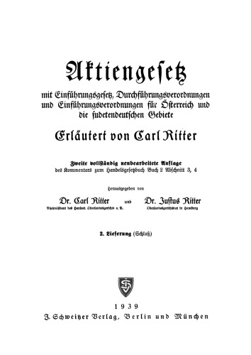 Aktiengesetz, Lieferung 2: Schluß