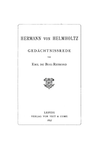Hermann von Helmholtz: Gedächtnissrede