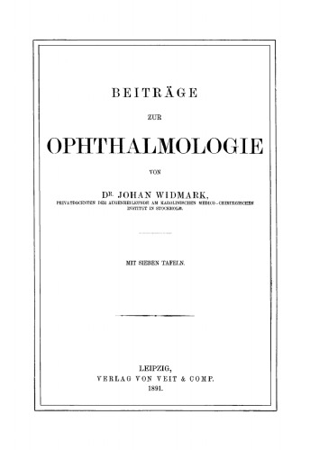 Beiträge zur Ophthalmologie