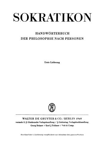 Sokratikon. Handwörterbuch der Philosophie nach Personen: Band 1, Lieferung 1