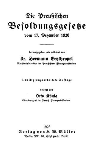 Die Preußischen Besoldungsgesetze vom 17. Dezember 1920