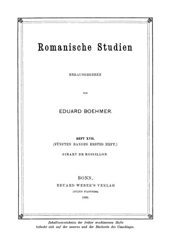 Romanische Studien: Heft 17 Girart de Rossillon