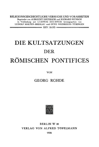 Die Kultsatzungen der Römischen Pontifices