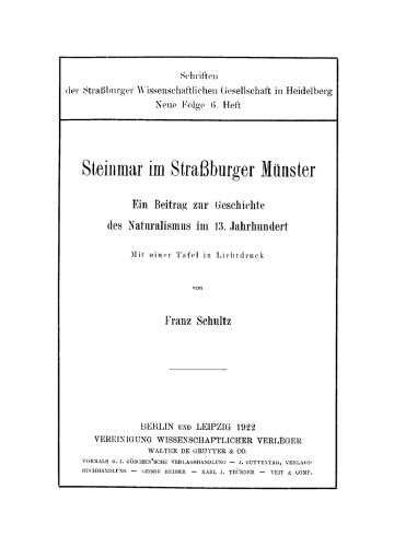 Steinmar im Straßburger Münster: Ein Beitrag zur Geschichte des Naturalismus im 13. Jahrhundert