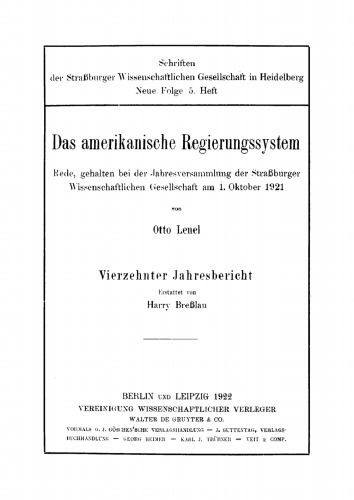 Das amerikanische Regierungssystem: Vierzehnter Jahresbericht