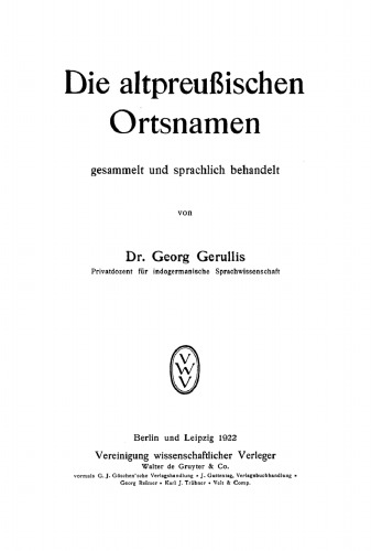 Die altpreußischen Ortsnamen