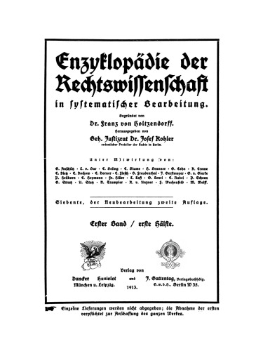 Encyklopädie der Rechtswissenschaft: Band 1, Hälfte 1
