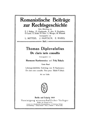 Thomas Diplovatatius, De claris iuris consultis, Band 1: Lebensgeschichtliche Einleitung