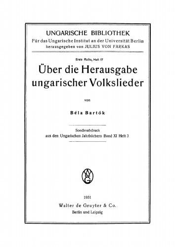 Über die Herausgabe ungarischer Volkslieder