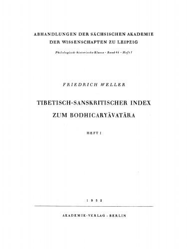 Tibetisch-sanskritischer Index zum Bodhicaryāvatāra, Heft I