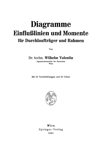 Diagramme Einflußlinien und Momente für Durchlaufträger und Rahmen