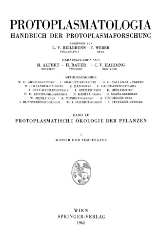 Protoplasmatische Ökologie der Pflanzen: Wasser und Temperatur