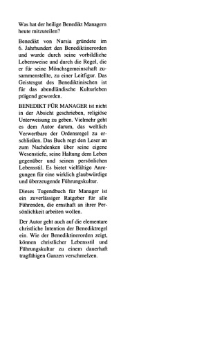 Benedikt für Manager: Die geistigen Grundlagen des Führens