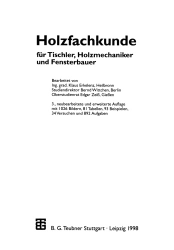 Holzfachkunde: für Tischler, Holzmechaniker und Fensterbauer