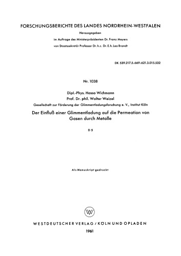 Der Einfluß einer Glimmentladung auf die Permeation von Gasen durch Metalle