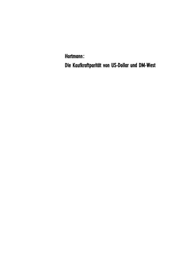 Die Kaufkraftparität von US-Dollar und DM-West mit besonderer Berücksichtigung des Bundesentschädigungsrechtes