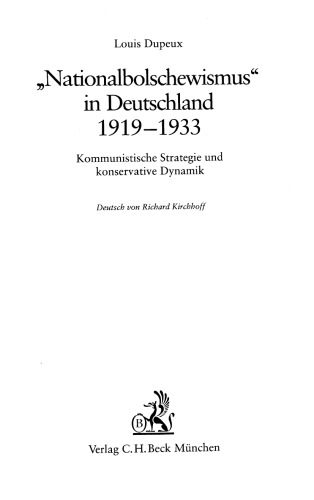 "Nationalbolschewismus" in Deutschland 1919-1933 : kommunistische Strategie und konservative Dynamik