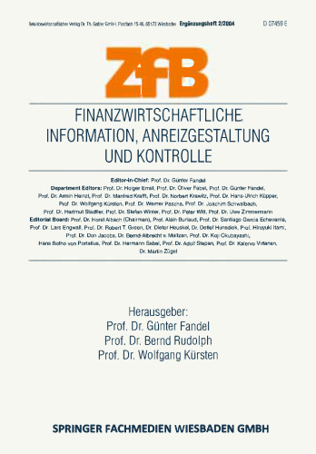 Finanzwirtschaftliche Information, Anreizgestaltung und Kontrolle