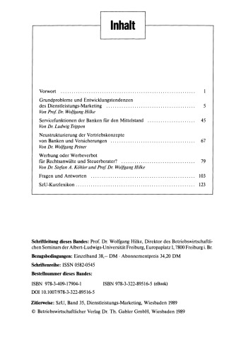Dienstleistungs-Marketing: Banken und Versicherungen. Freie Berufe. Handel und Transport