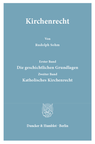 Kirchenrecht. (Aus Binding, Systematisches Handbuch der deutschen Rechtswissenschaft): Teil I: Die geschichtlichen Grundlagen. (Unveränd. Nachdruck der 1923 ersch. 2. Aufl.). Teil II: Katholisches Kirchenrecht. Mit einem Namen- und Sachverzeichnis über Band I und II. (Unveränd. Nachdruck der 1923 ersch. 1. Aufl.)