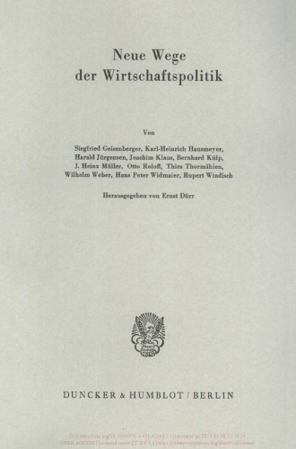 Neue Wege der Wirtschaftspolitik