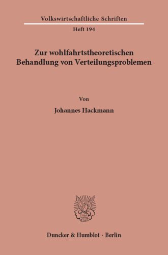 Zur wohlfahrtstheoretischen Behandlung von Verteilungsproblemen