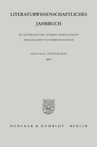Literaturwissenschaftliches Jahrbuch: 12. Band (1971)
