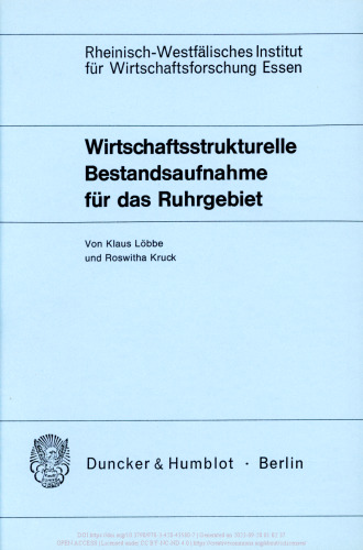 Wirtschaftsstrukturelle Bestandsaufnahme für das Ruhrgebiet