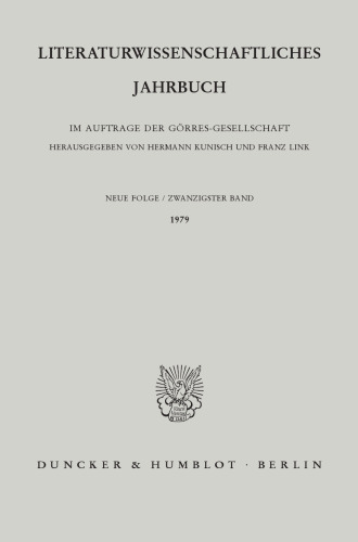 Literaturwissenschaftliches Jahrbuch: 20. Band (1979)