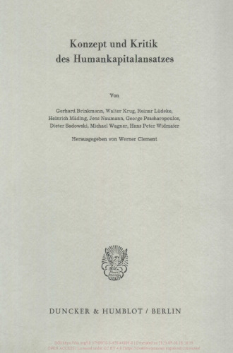 Konzept und Kritik des Humankapitalansatzes
