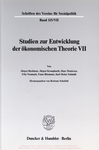Probleme der Konjunkturtheorie im ausgehenden 19. Jahrhundert: Studien zur Entwicklung der ökonomischen Theorie VII