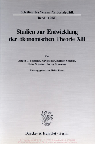 Osteuropäische Dogmengeschichte: Studien zur Entwicklung der ökonomischen Theorie XII